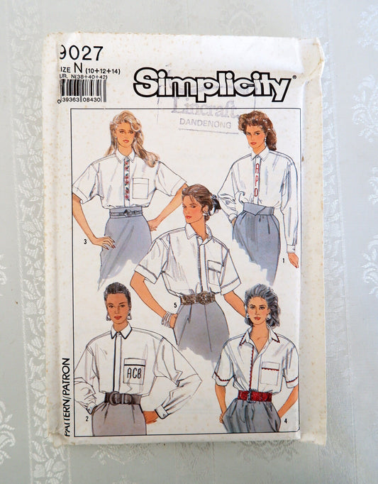 Simplicity 9027, women's shirt pattern, sizes 10 - 14
