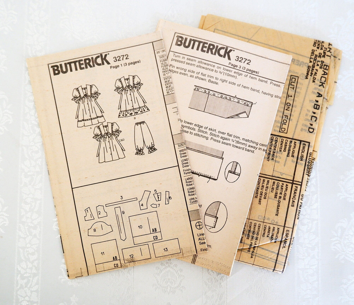 Butterick 3272, girls dress and pantaloons pattern, sizes 2 - 4