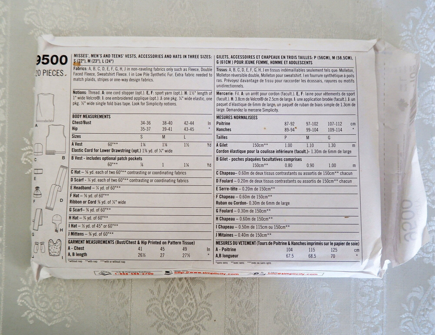 Simplicity 9500, vests accessories and hats pattern