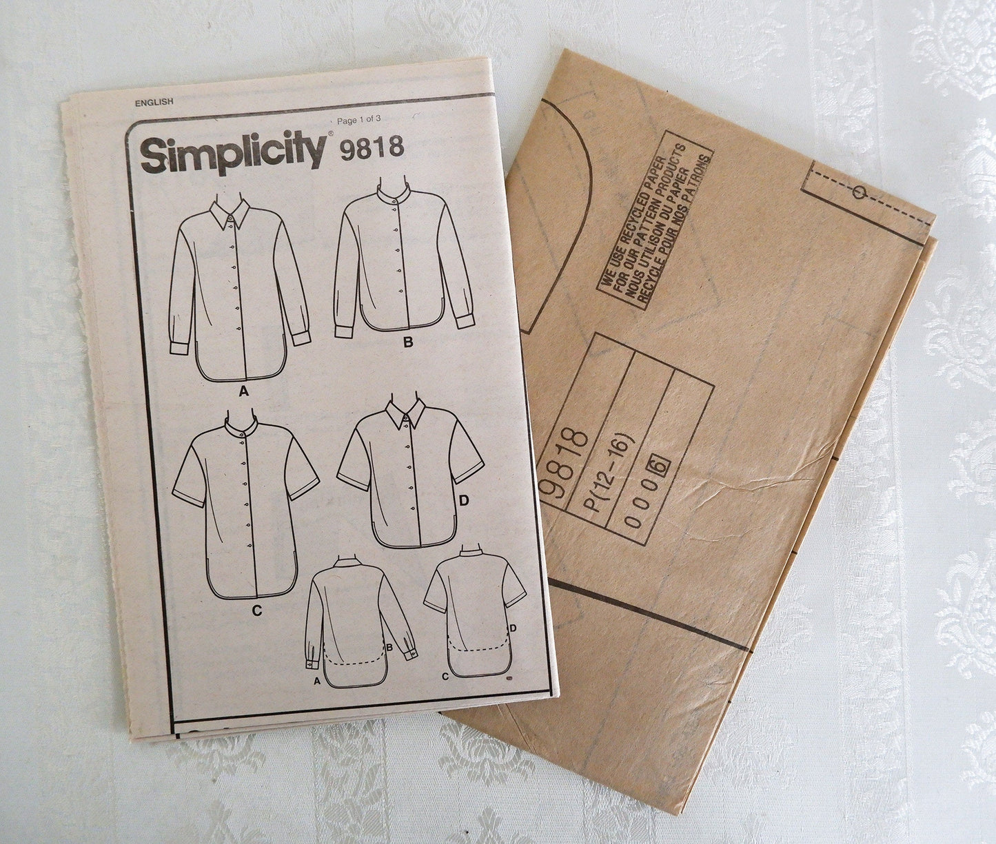 Simplicity 9818, shirt pattern, sizes 12 - 16