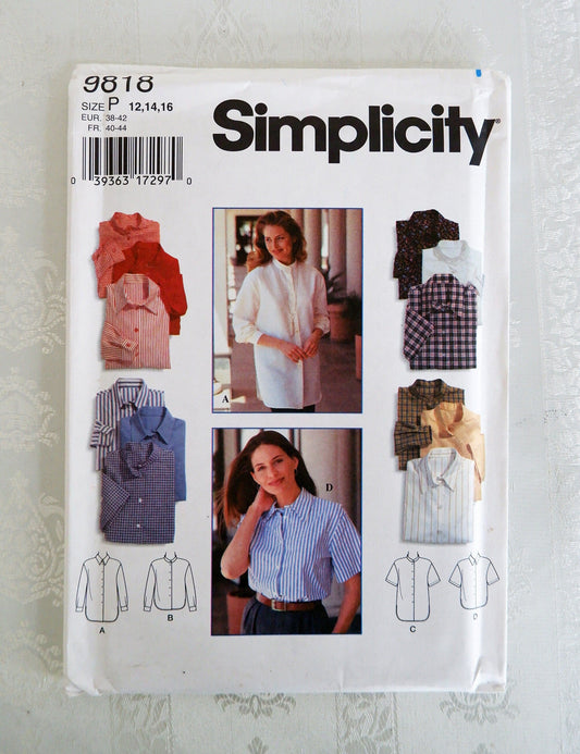 Simplicity 9818, shirt pattern, sizes 12 - 16
