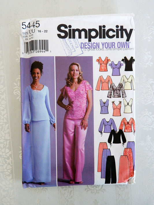 Simplicity 5445, misses top skirt and pants pattern, sizes 16 - 22