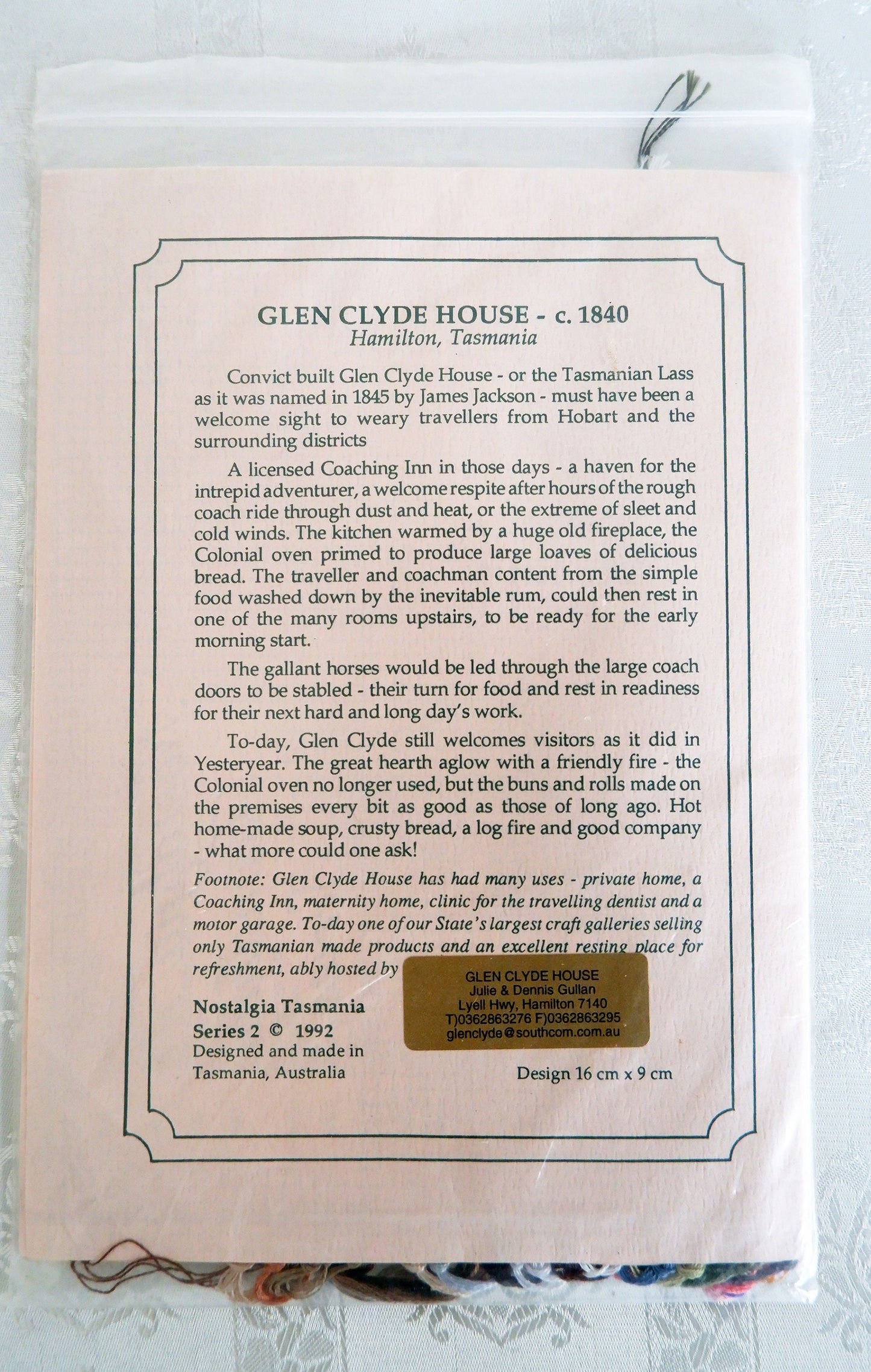 Glen Clyde House, Cross Stitch pattern, DIY Kit, Nostalgia Tasmania Series 2