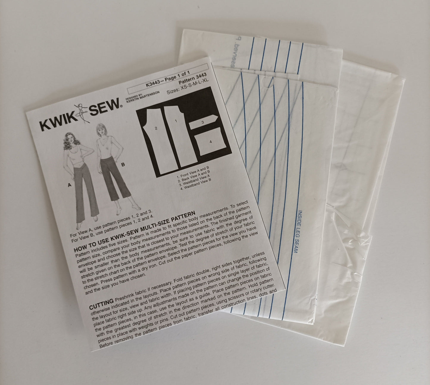 Kwik Sew K3443 misses pants pattern. Sizes XS to XL.