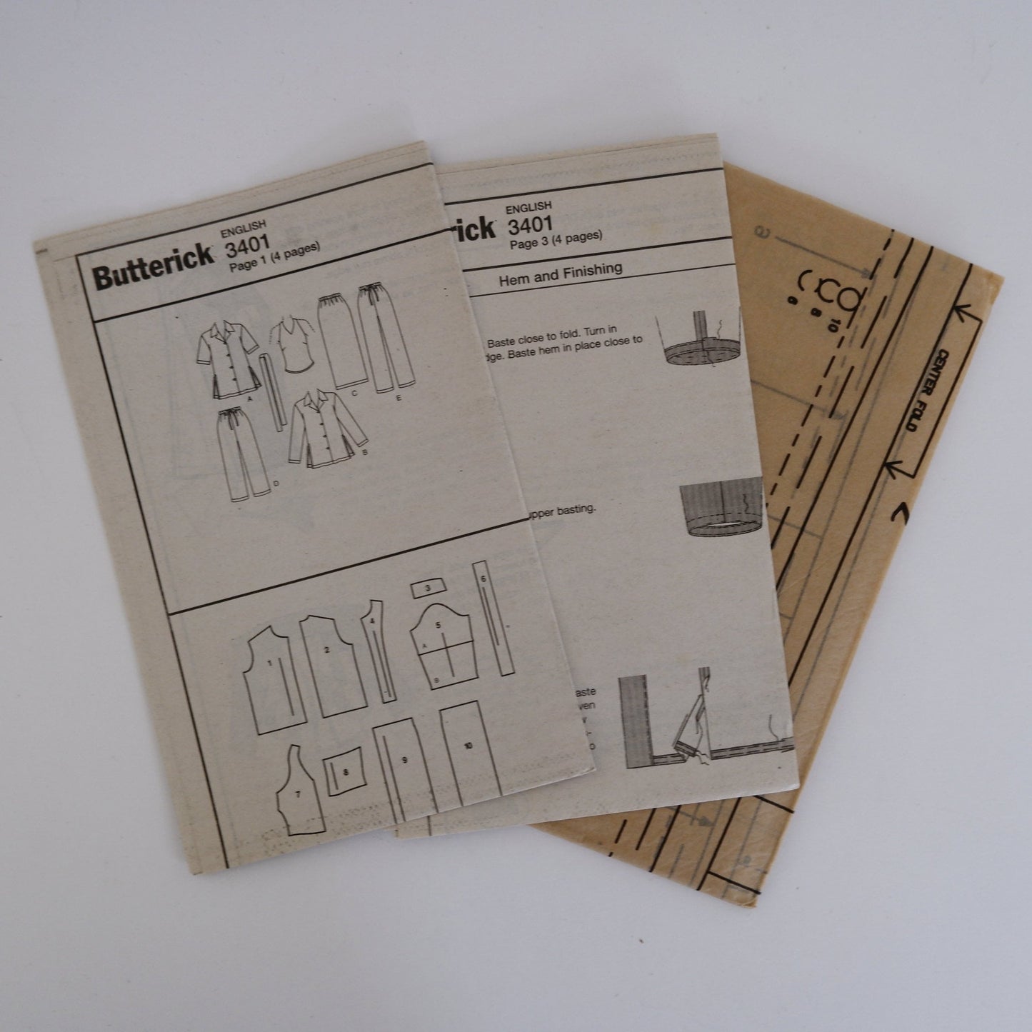 Butterick 3401, Misses' petite shirt top skirt and pants pattern, Sizes 6 - 10