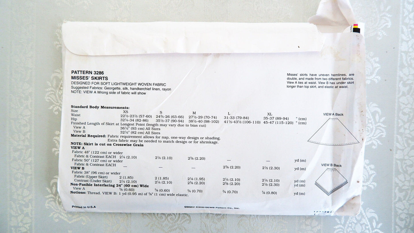 Kwik Sew 3286 Misses skirts pattern sizes XS to XL . Kerstin Martensson design