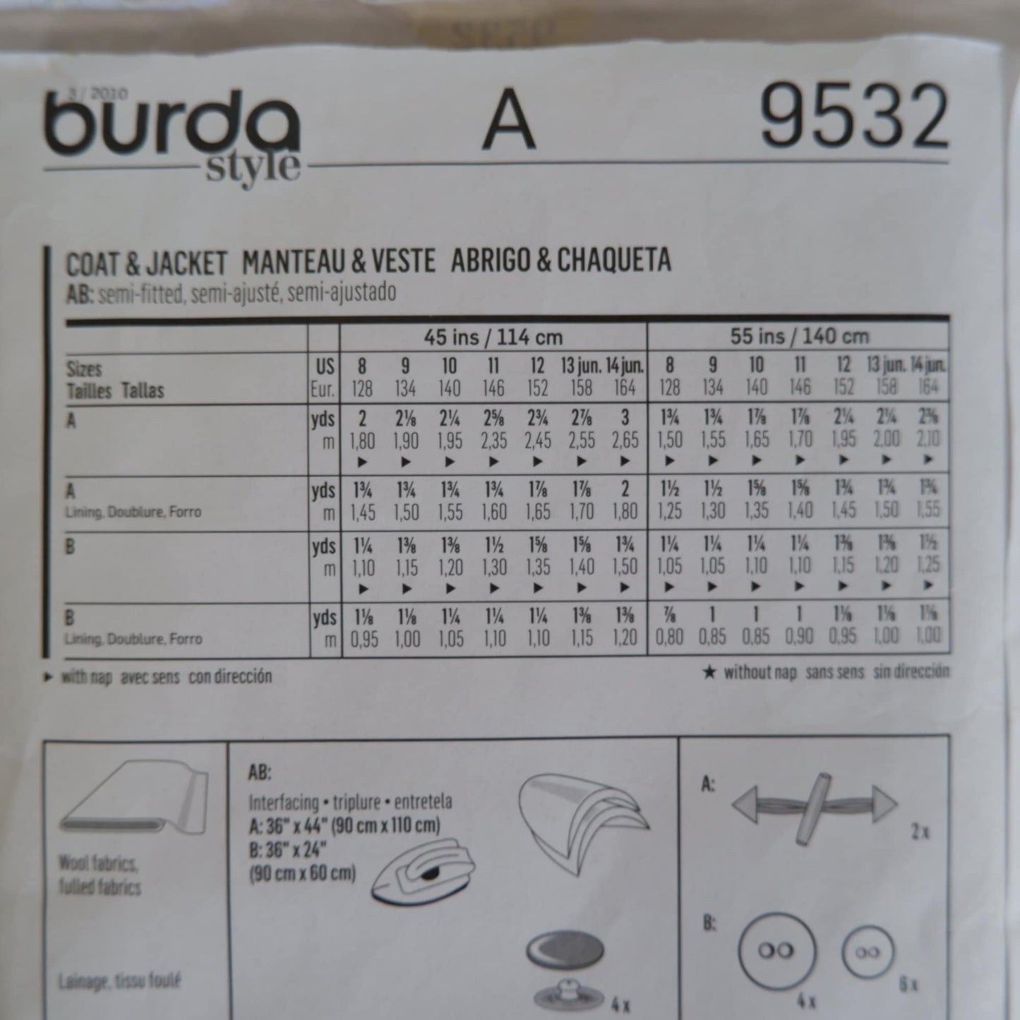 Burda Kids 9532, coat and jacket pattern, Size Girls 8 to 14