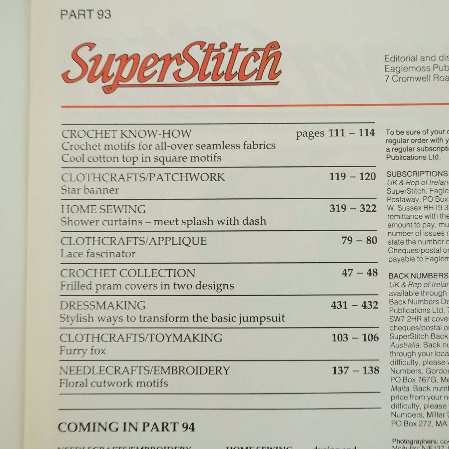 SuperStitch Magazine number 93 Sewing Crochet Patchwork and Needlecrafts