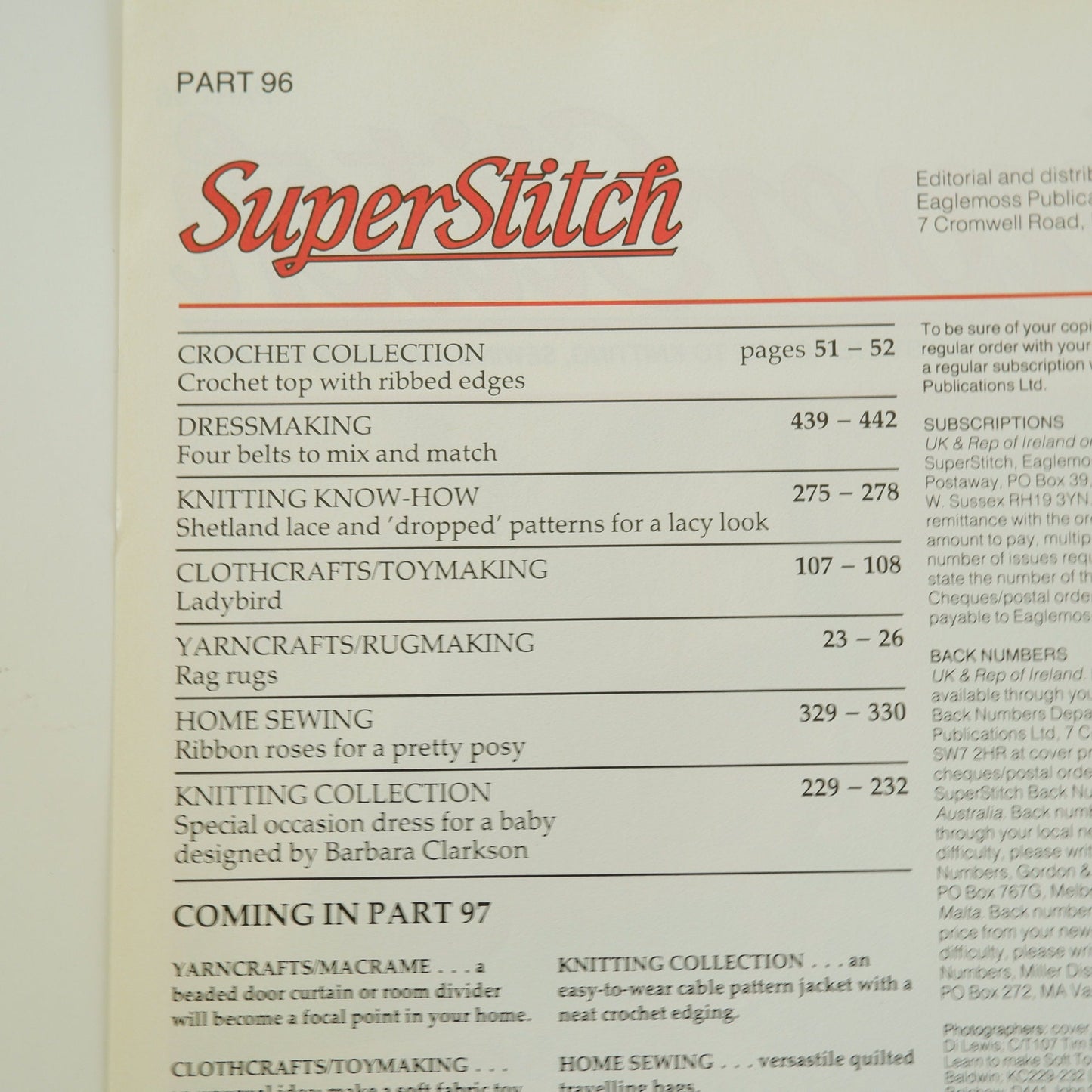 SuperStitch Magazine number 96 Crochet Sewing Knitting Toymaking and Yarncrafts