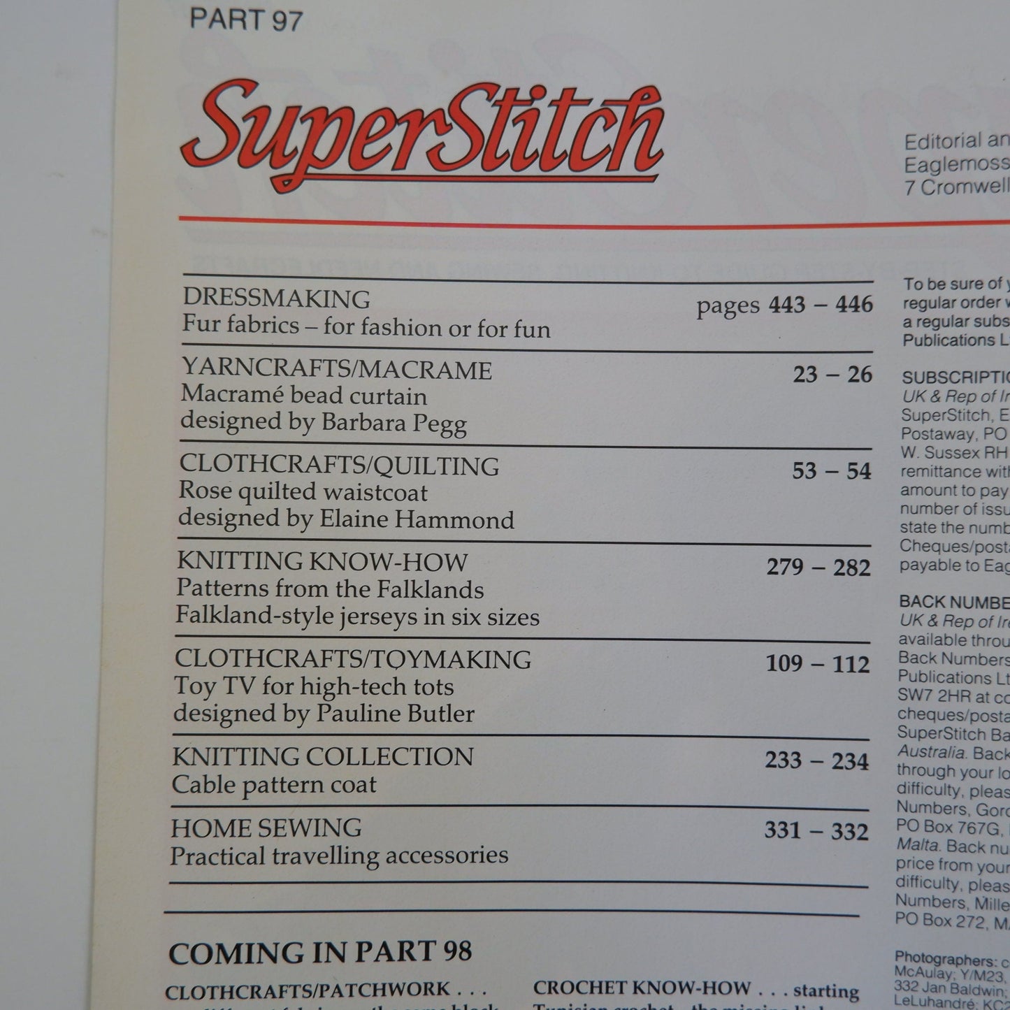 SuperStitch Magazine number 97 Dressmaking Quilting Knitting and Toymaking