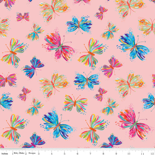 Cotton Fabric - Kindness Always - Butterflies on Pink - EttaVee - Riley Blake