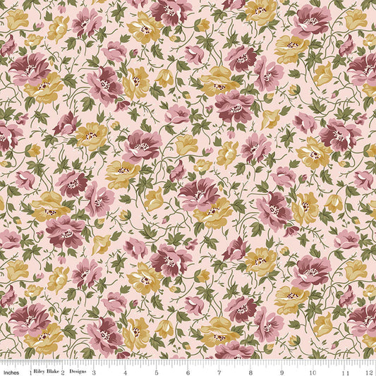 Cotton Fabric - Midnight Garden Flowers in Blush - Gerri Robinson - Riley Blake