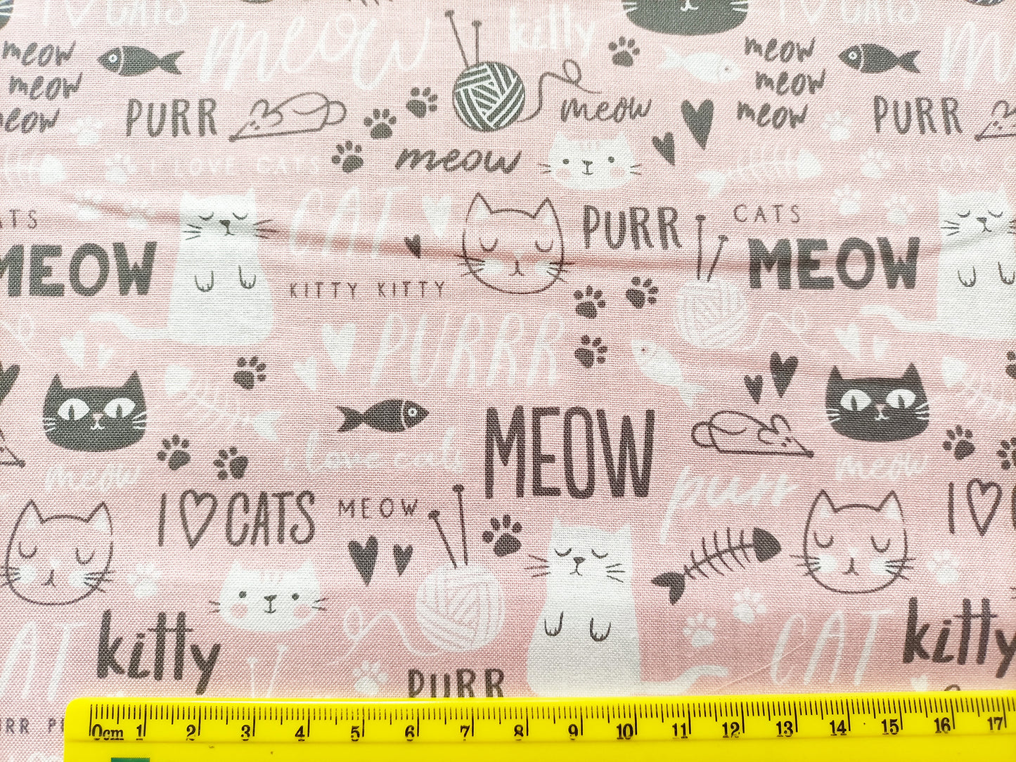 Cotton Fabric - Purrfect Day Pink with Text - My Mind's Eye - Riley Blake