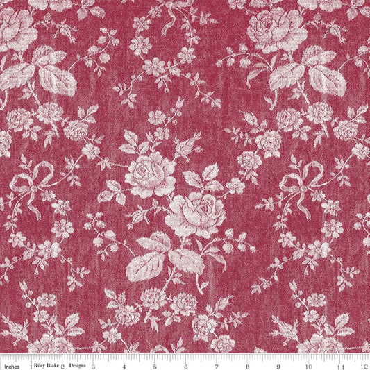 Fat Quarter - Rustic Romance Rose on Dark Red - Gerri Robinson - Penny Rose Fabrics - Cotton Fabric