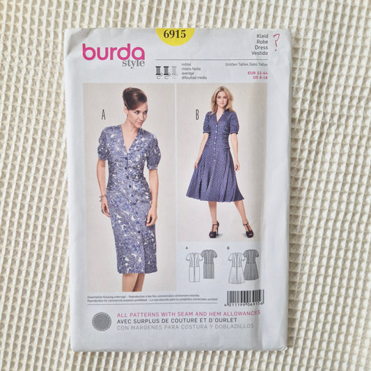 Burda 6915, dress pattern, Size 6 - 18