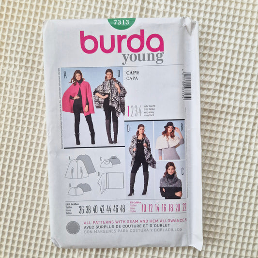 Burda Young 7313, cape pattern, Size 10 to 22