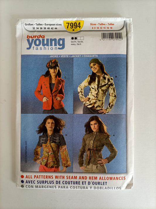 Burda Young 7994, Jacket pattern, Sizes 6 - 18