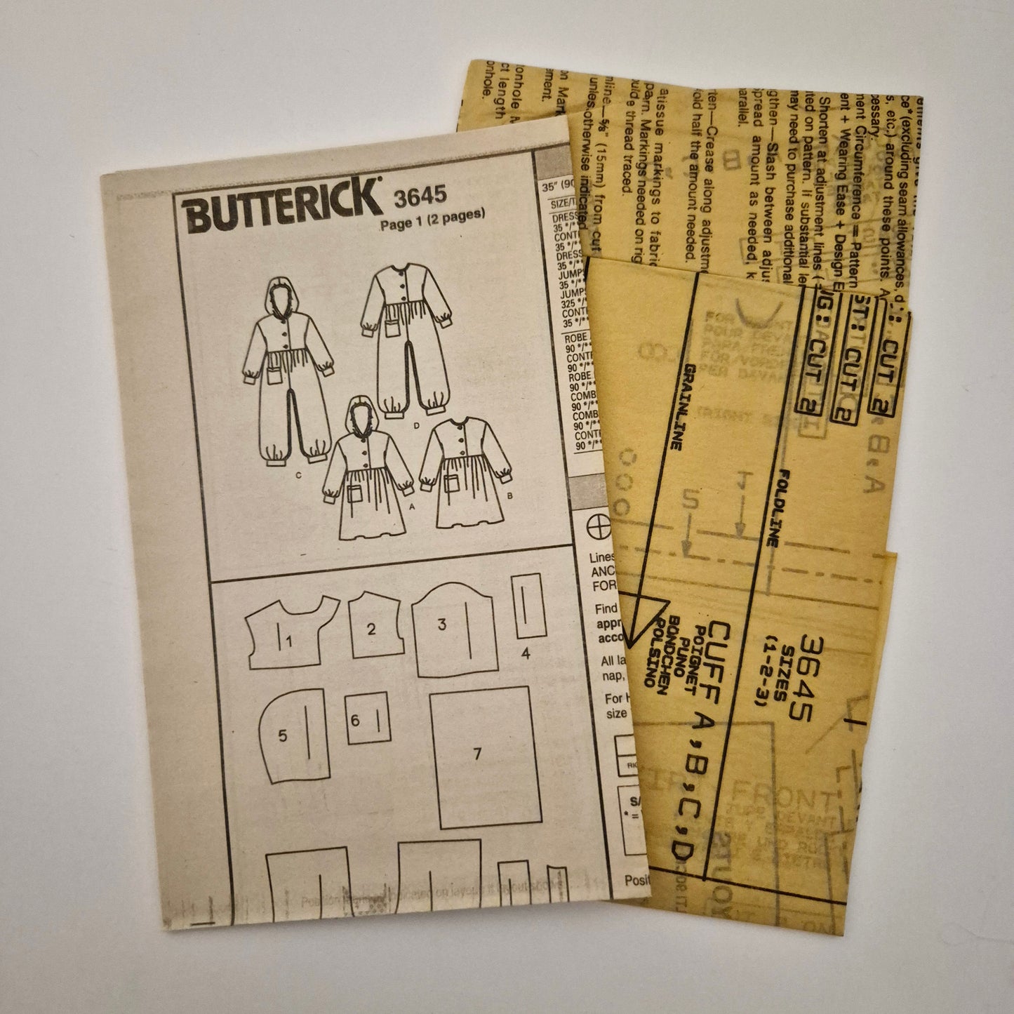 Butterick 3645, Children's dress and jumpsuit pattern, Sizes 1 - 3