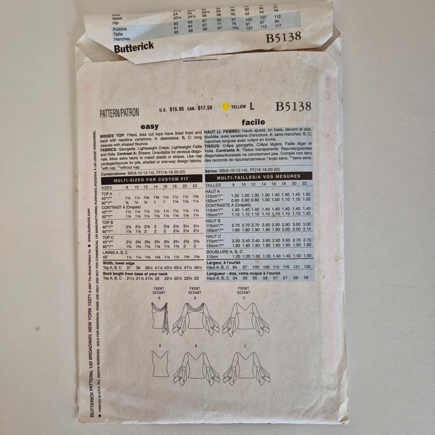 Butterick B5138, Misses' top pattern, Sizes 8 - 14
