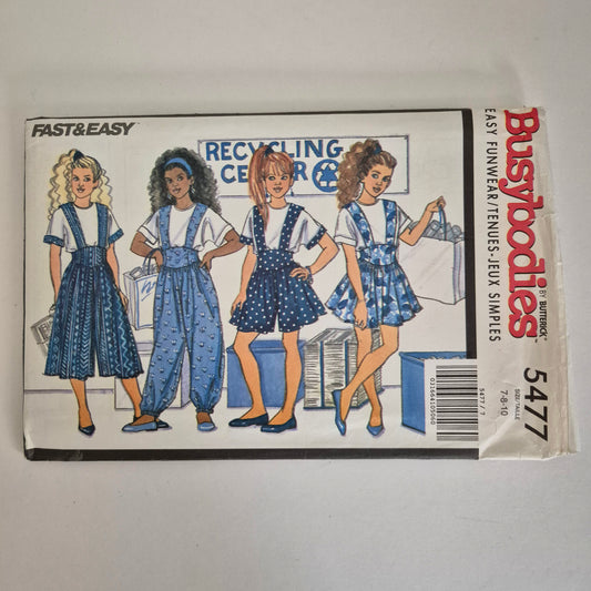 Butterick 5477, girls top jumpsuit jumper/pinafore pattern, Sizes 7 to 10