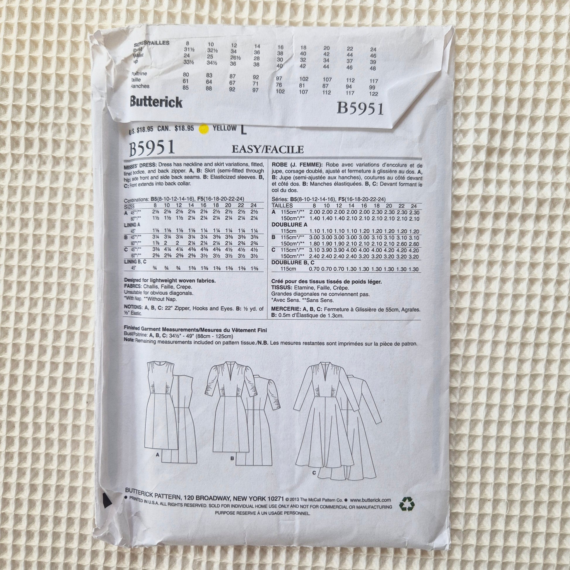 Butterick B5951 sewing pattern