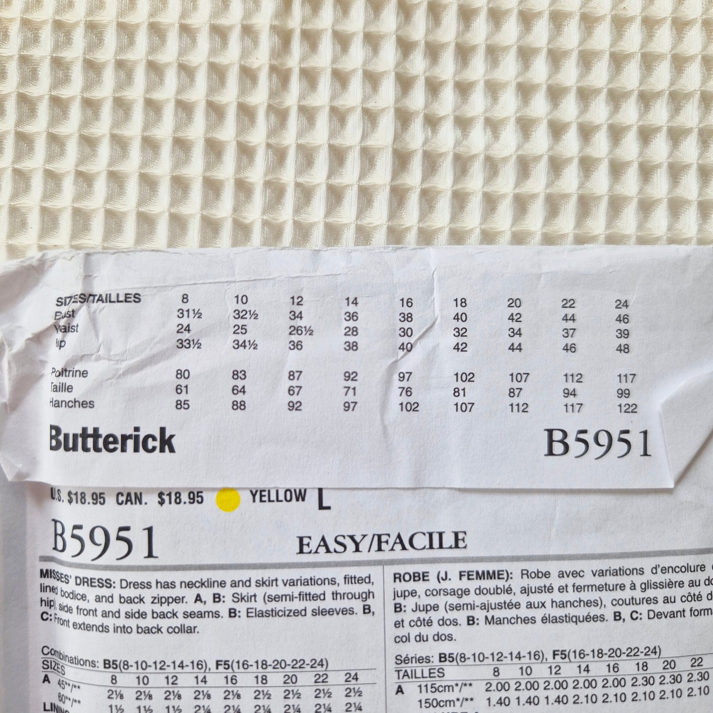 Butterick B5951 pattern sizing