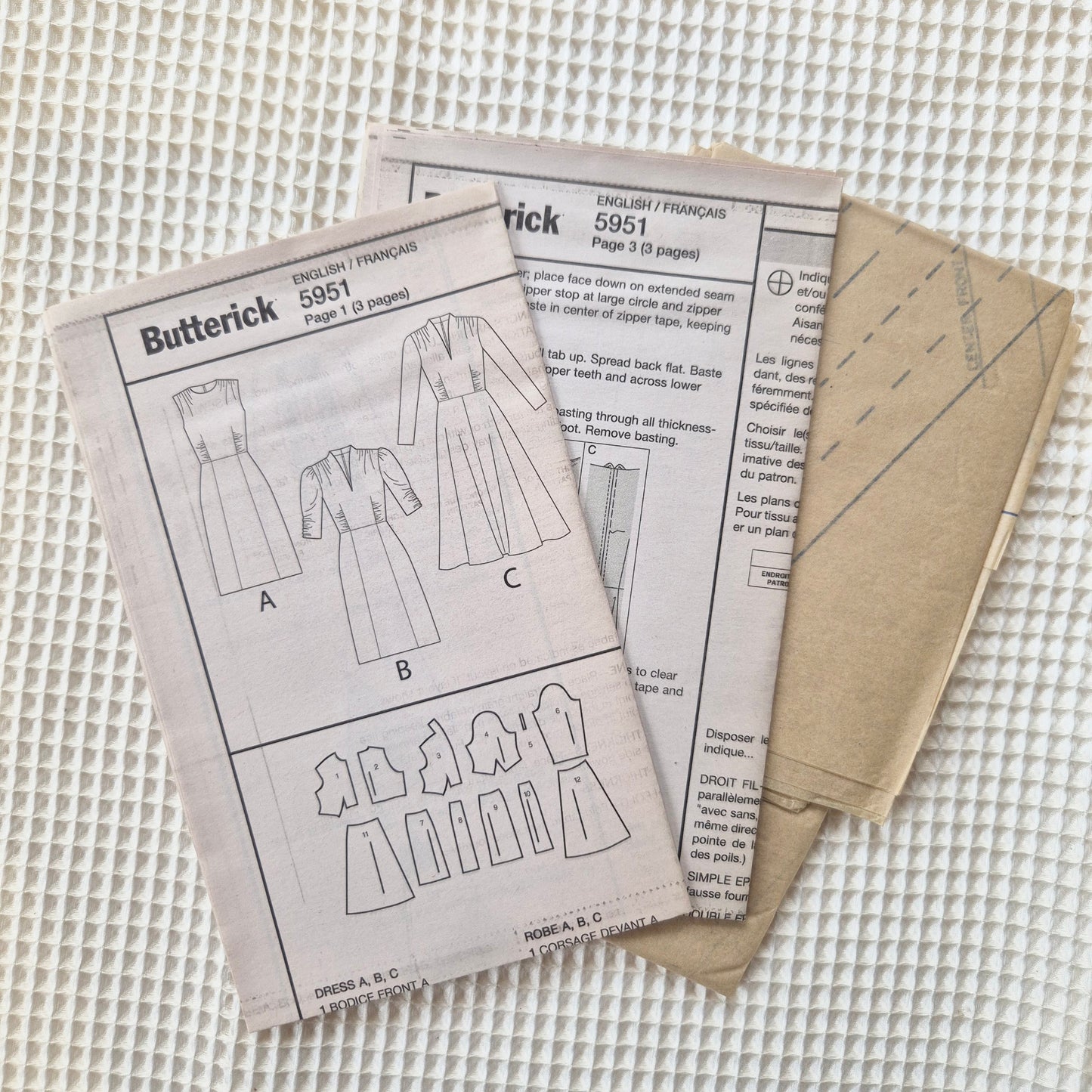Butterick B5951 pattern pieces and instructions