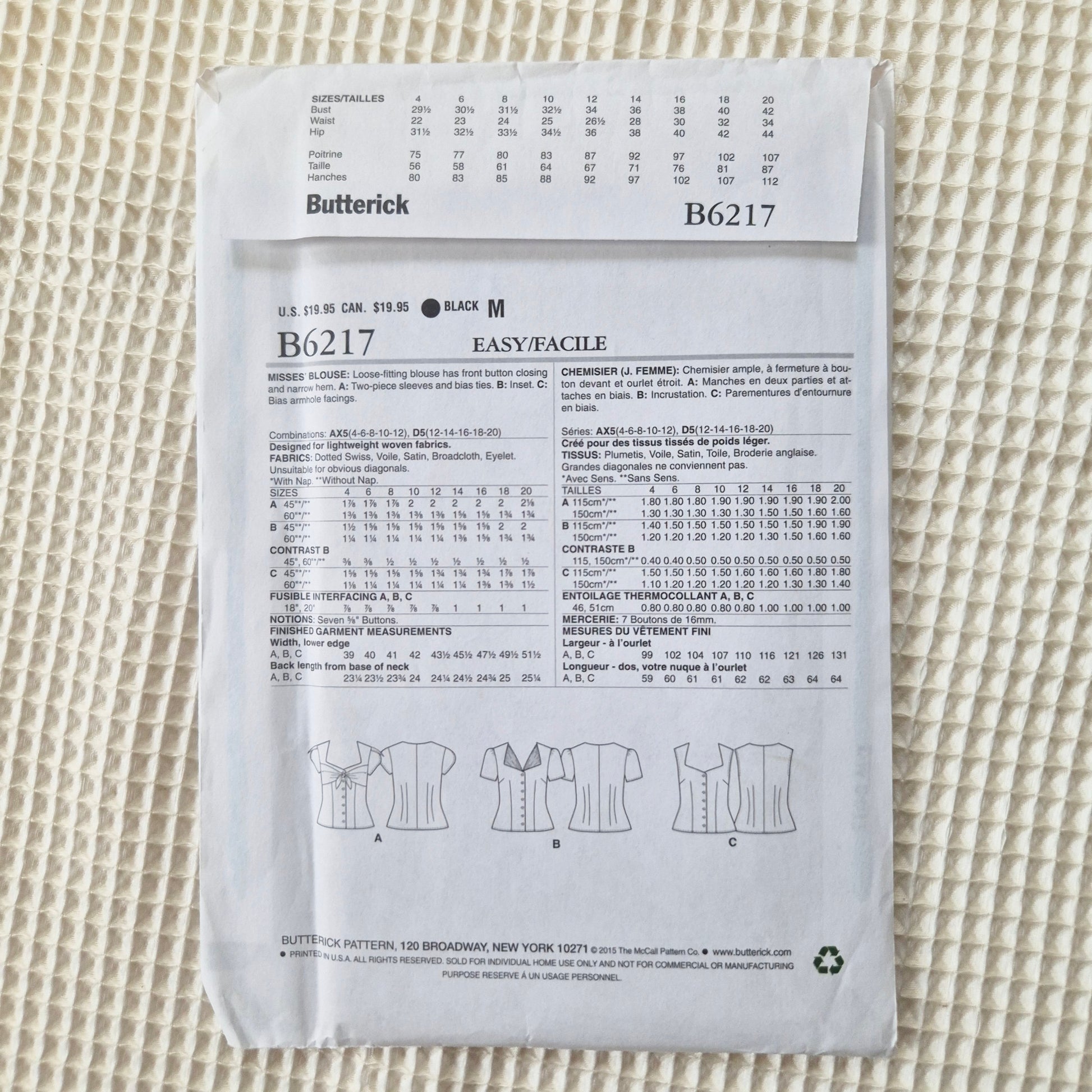 Butterick B6217 sewing pattern