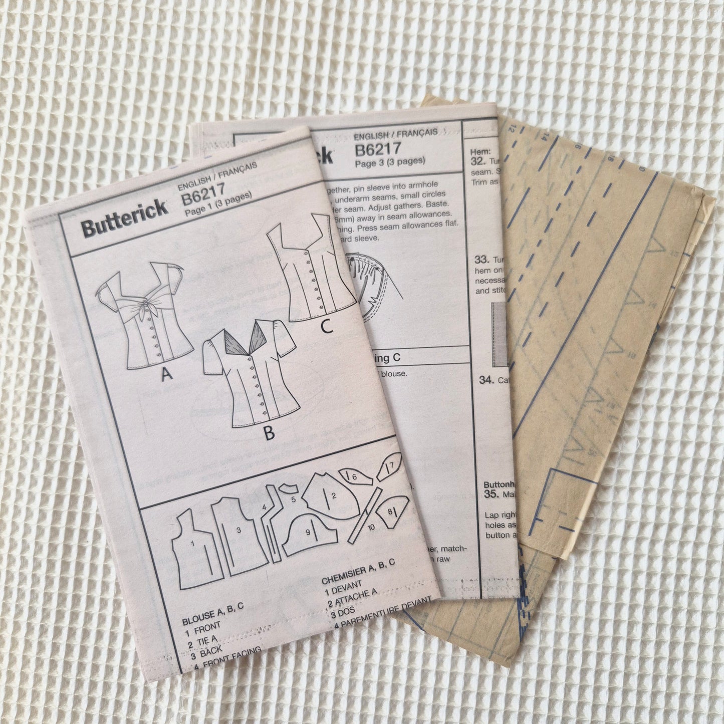 Butterick B6217 pattern pieces and instructions