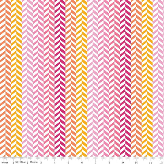 Cotton Fabric - Effervescence Herringbone Pink/Multi