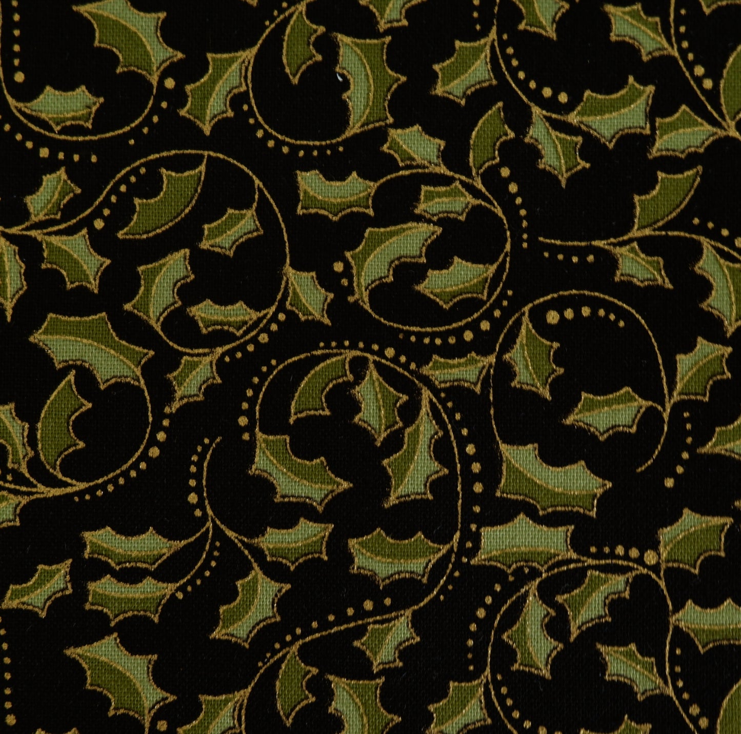 Fat Quarter - Golden Leaf Scroll on Black - Jackie Robinson - Benartex - Cotton Fabric