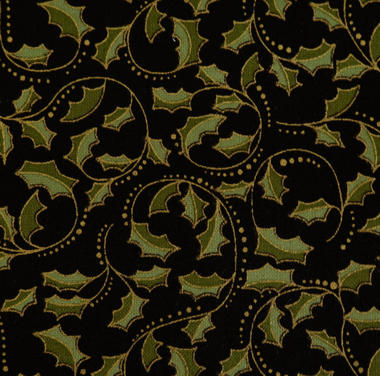 Fat Quarter - Golden Leaf Scroll on Black - Jackie Robinson - Benartex - Cotton Fabric