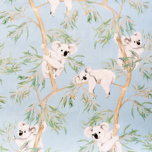 Cotton Fabric - Gumtree friends - Koalas on Blue - Michelle Holik