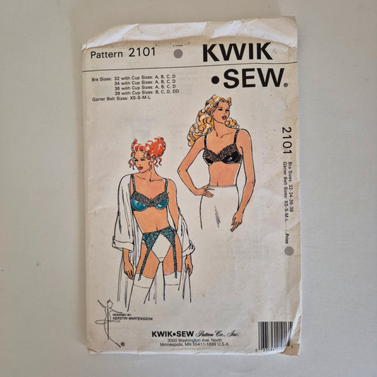Kwik Sew 2101 bra and garter belt pattern, sizes 32 - 38 A - DD and XS - L
