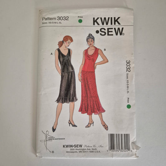 Kwik Sew 3032, Misses' top and skirt pattern, sizes XS - XL