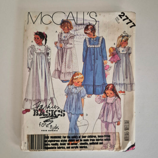 McCall's 2777, girls nightgown robe pajamas bootees and bag pattern. Size S (4-6)