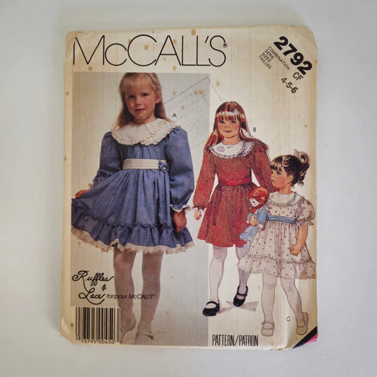 McCall's 2792, girls' and child's dress and cummerbund pattern, sizes 4 to 6