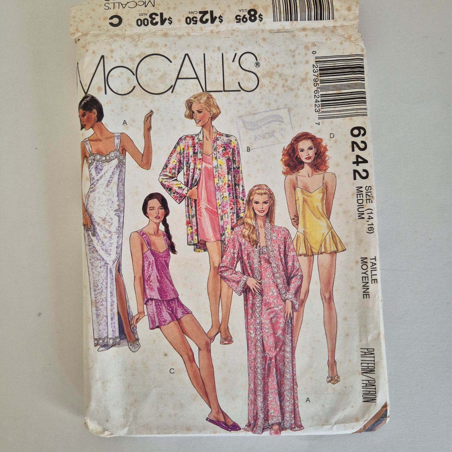 McCall's 6242, Misses' robe nightgown camisole shorts and teddy, Sizes 14 - 16