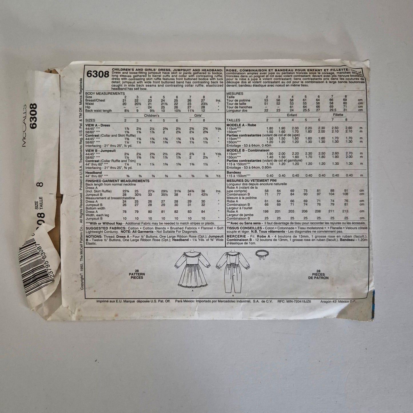 McCall's 6308, girls jumpsuit and dress pattern, size 8