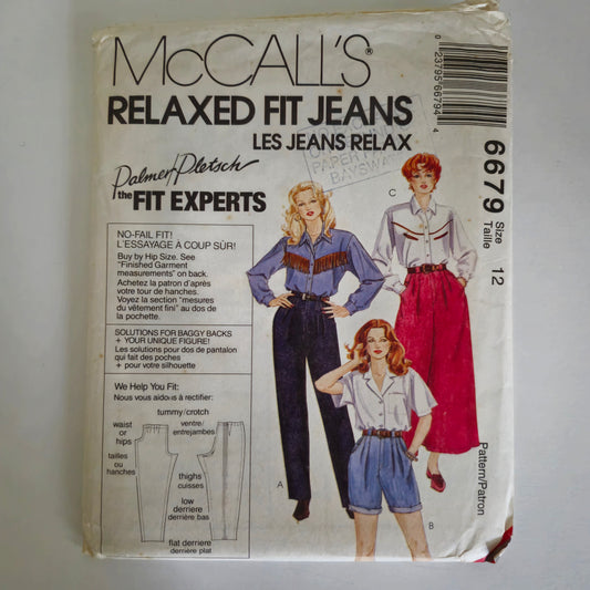 McCall's 6679, Relaxed Fit Jeans, Misses' pants shorts and culottes pattern, size 12