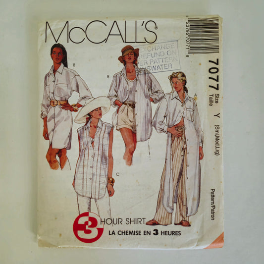 McCall's 7077, Misses' shirt in two lengths pattern, sizes S - L
