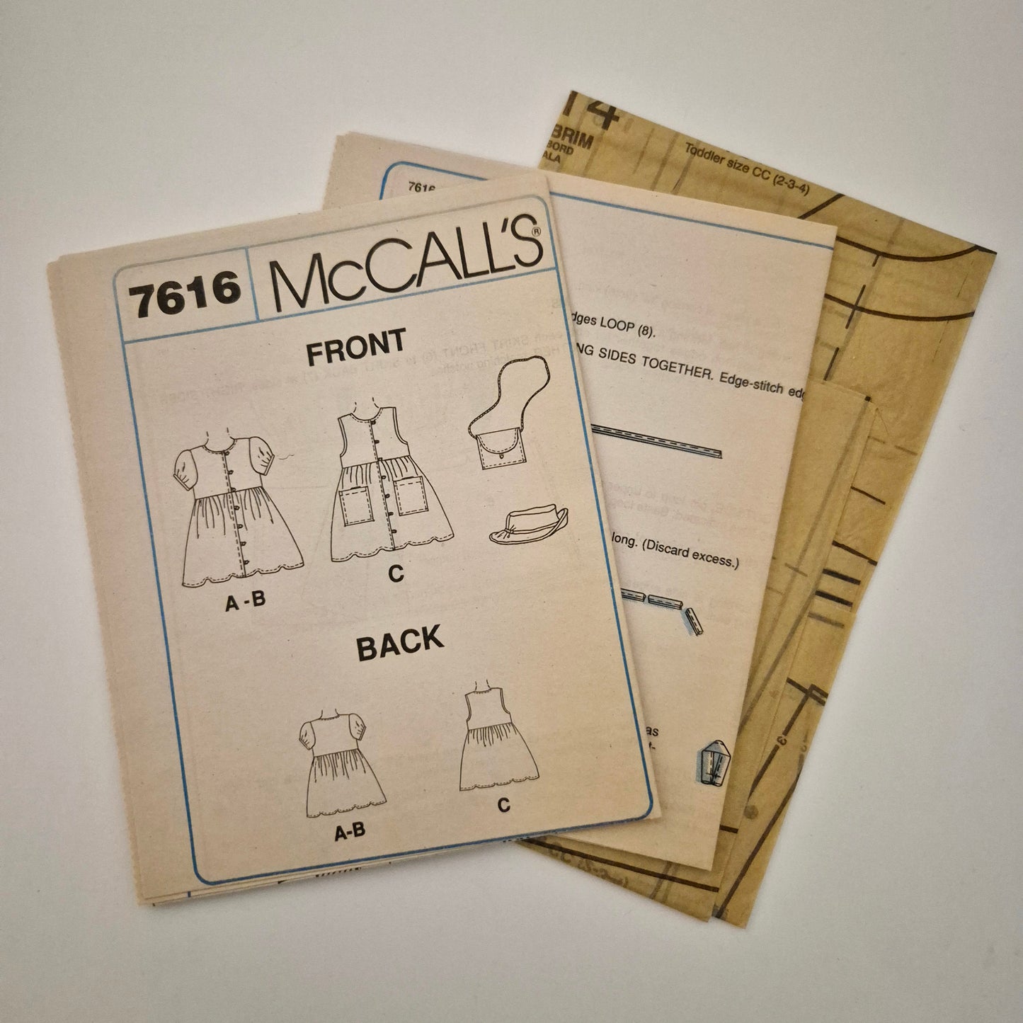 McCall's 7616, Toddlers' dress hat and purse pattern, Sizes 2 - 4