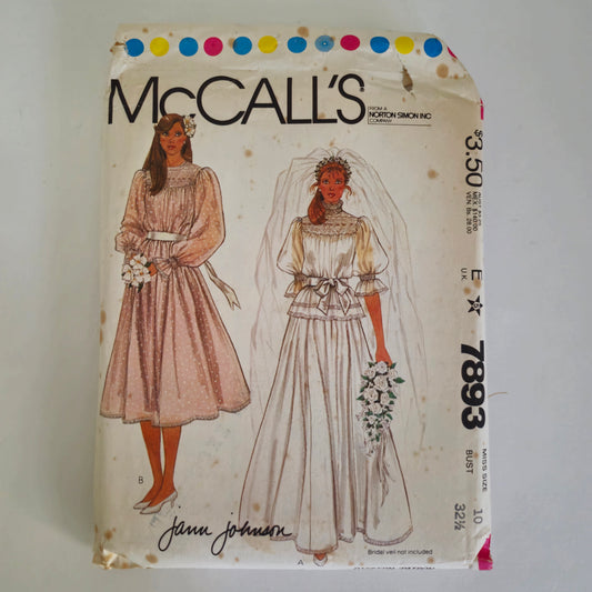 McCall's 7893, Brides or Bridesmaids gown and slip pattern, Size 10