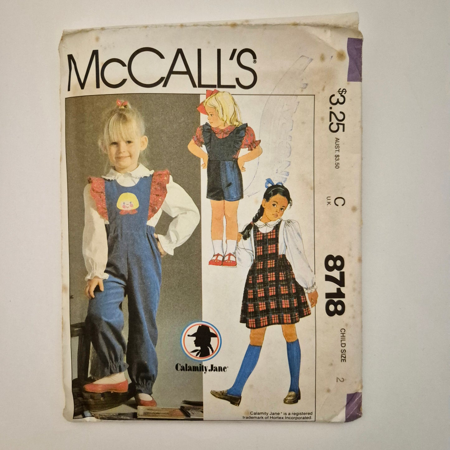 McCall's 8718, Children's jumper overalls and blouse pattern, Size 2
