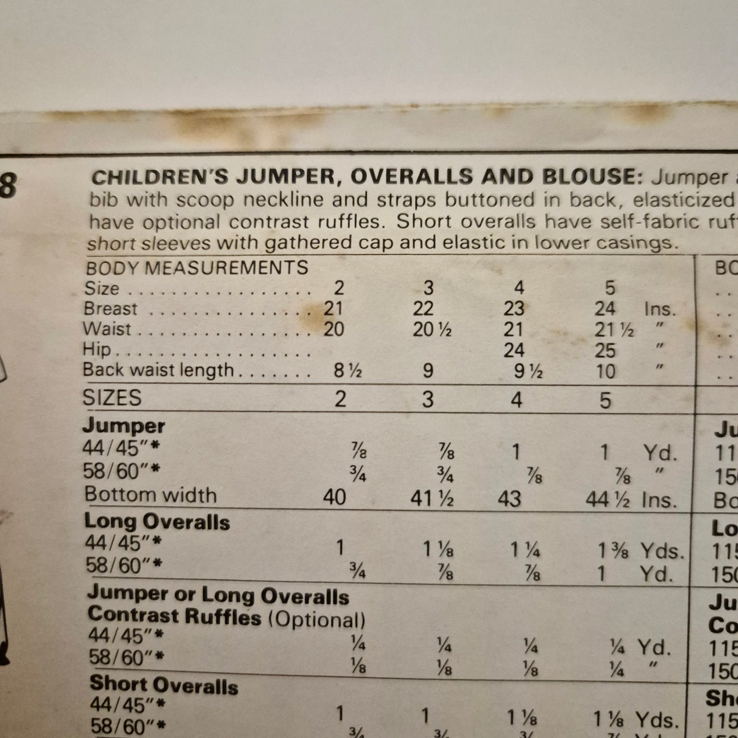 McCall's 8718, Children's jumper overalls and blouse pattern, Size 2