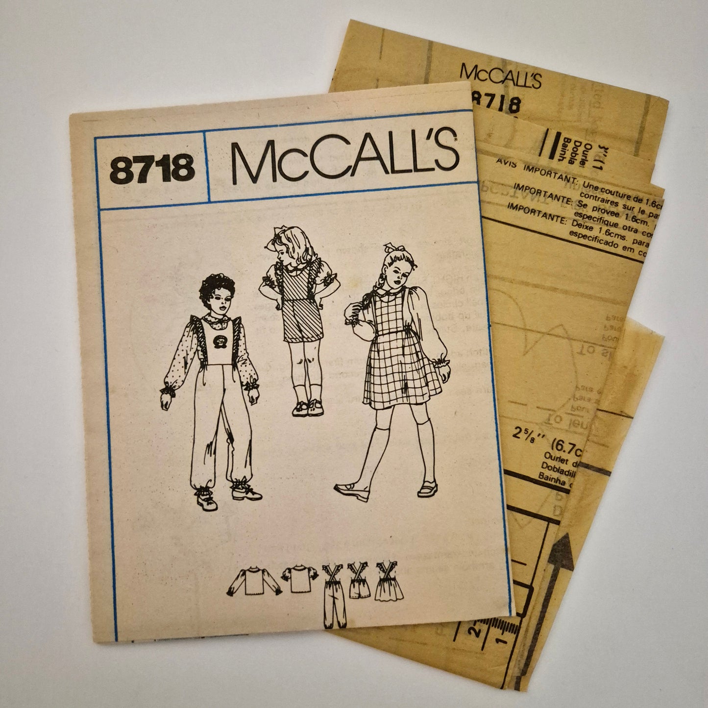 McCall's 8718, Children's jumper overalls and blouse pattern, Size 2