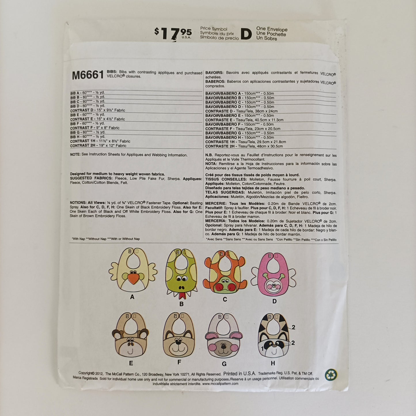 McCall's 6661, Baby bib pattern