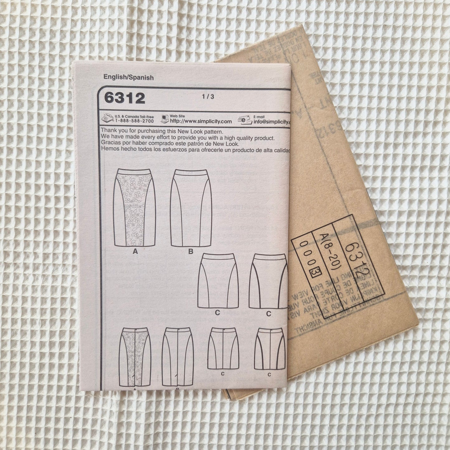 New Look 6312, skirt pattern, sizes 8 - 20