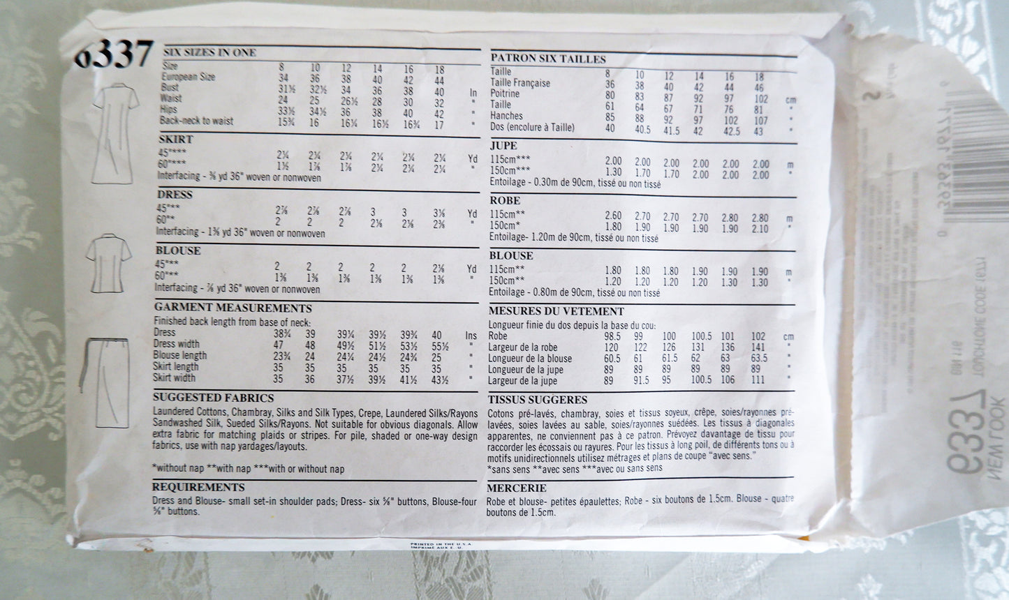 New Look 6337, Dress blouse and skirt pattern, Sizes 8 - 18