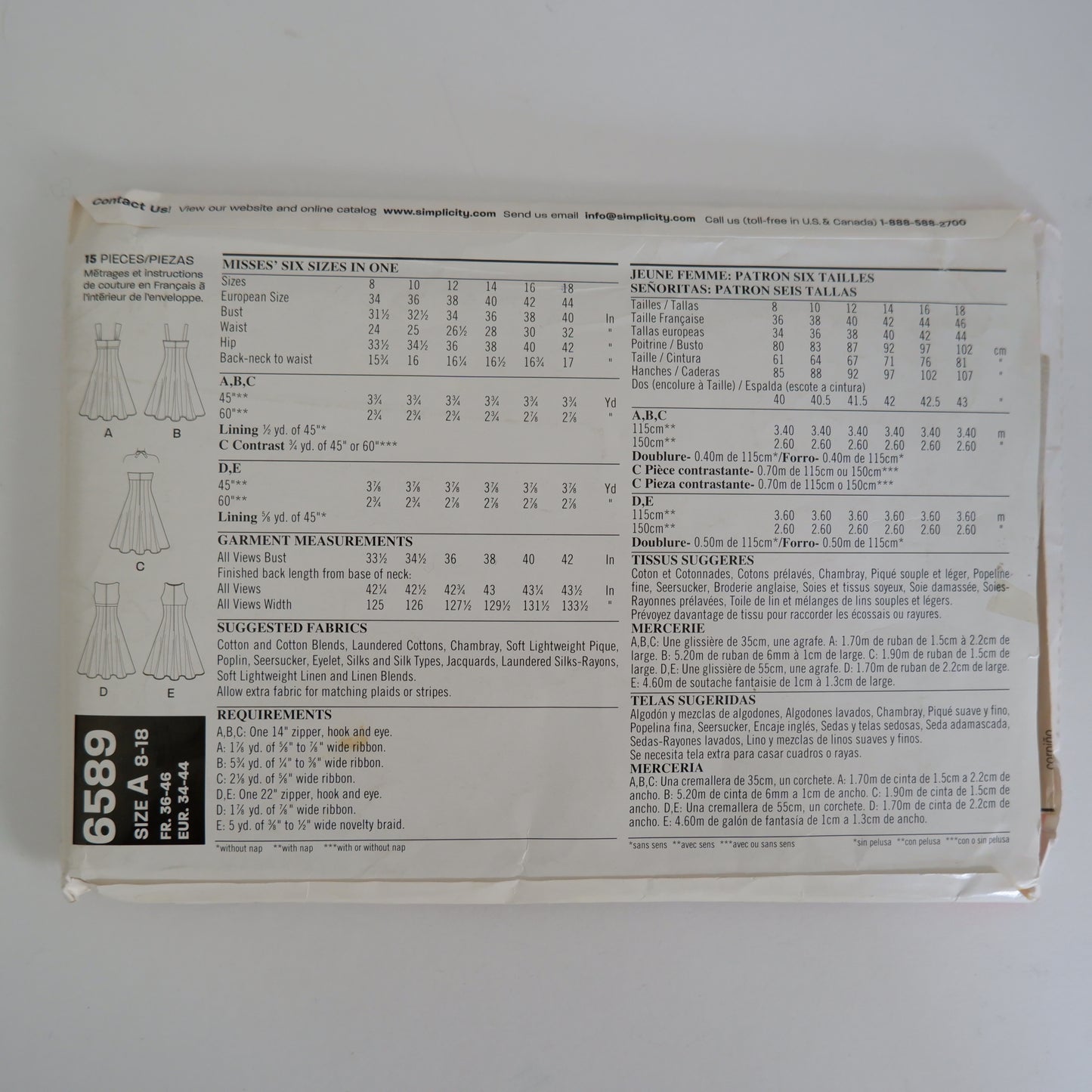 New Look 6589, Dress pattern, Sizes 8 - 18